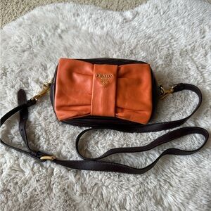 Prada Nappa Zippers Bow Clutch Leather Crossbody Bag